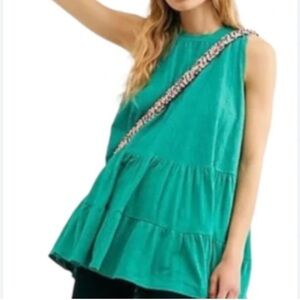 🌿 Free People Right On Time Tunic Tank Top Green Size M